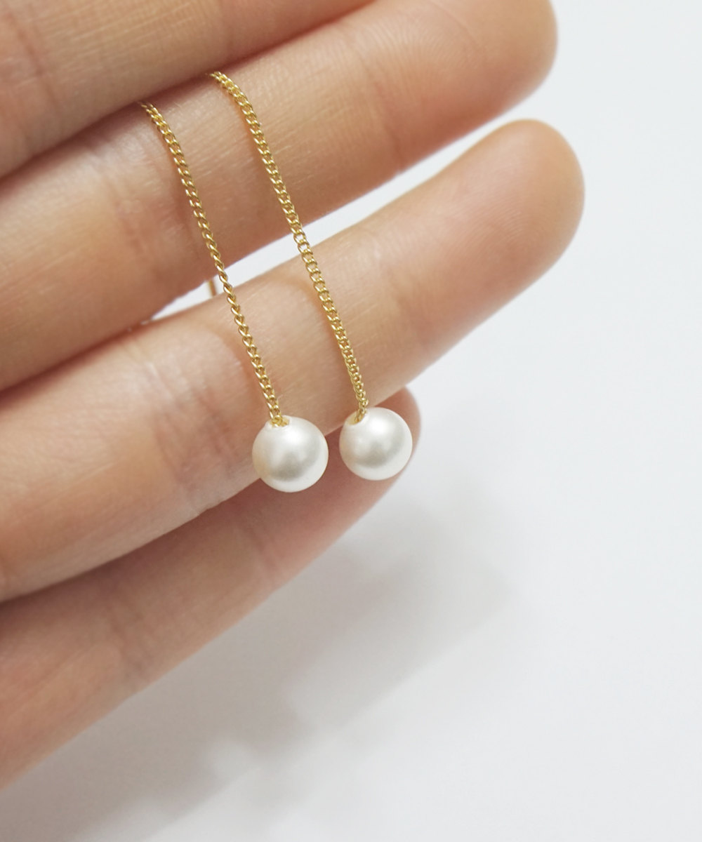 Gold Pearl Wave Threader Earrings,sterling Silver,chain Earrings,thread Earring,dainty Jewelry